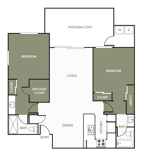 Floor plan for 2 beds, 2 baths, 1015 sqft